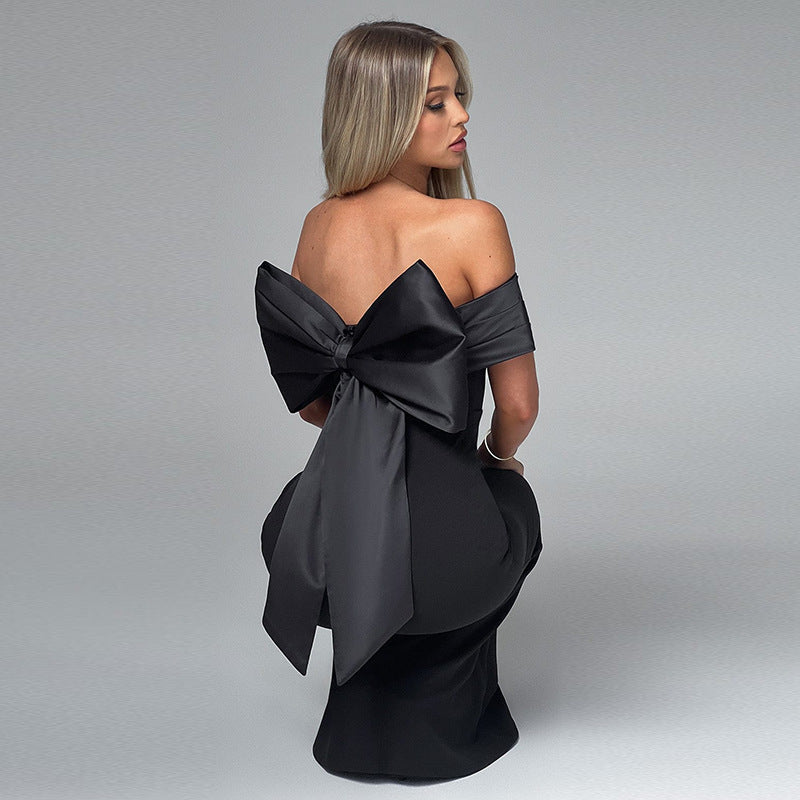 Slim Fit Off-Shoulder Bow Dress