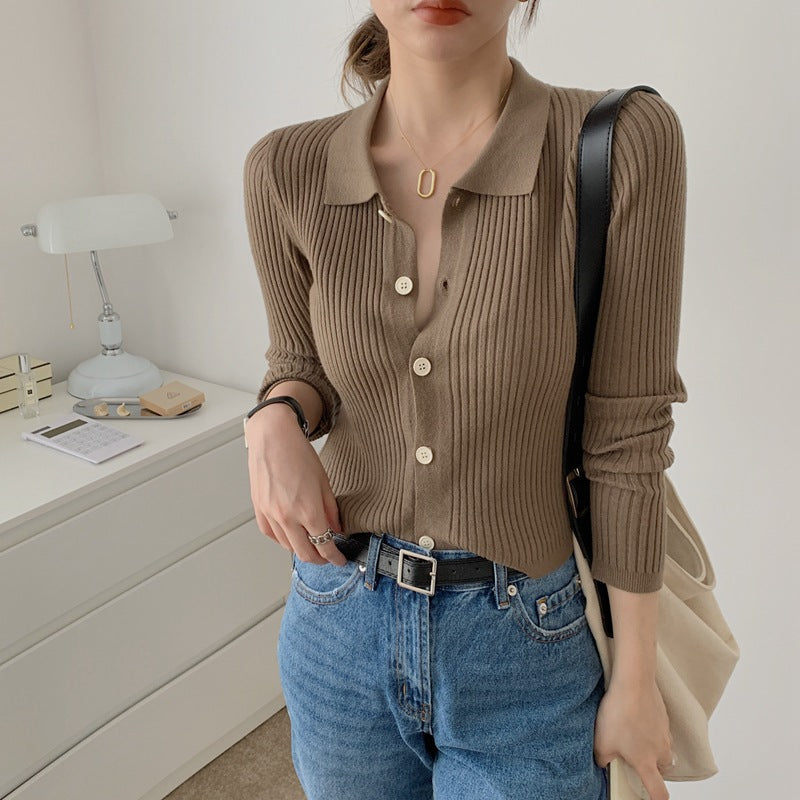 Esandro Vale™ - Gestricktes Langarm-Button-Up für Damen