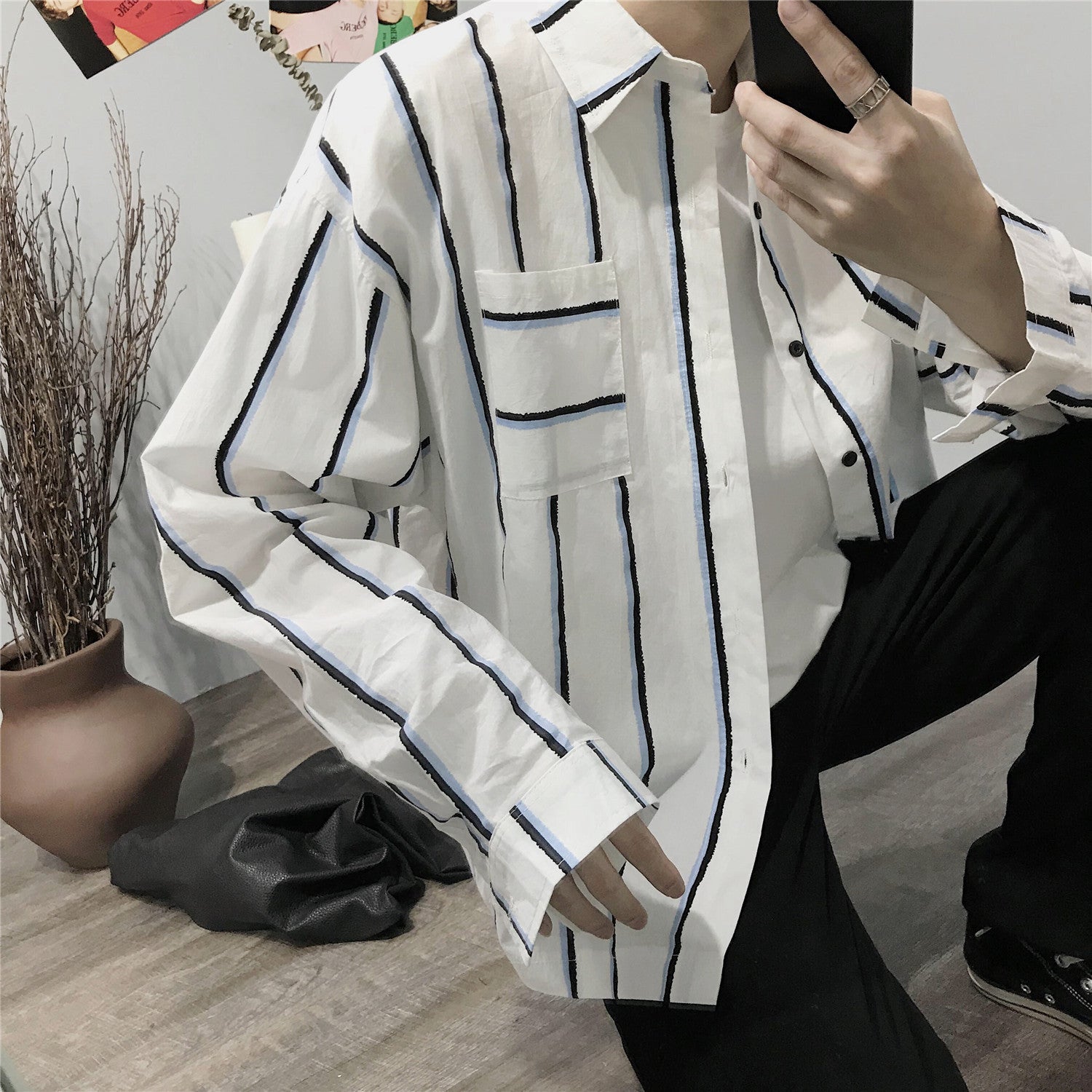 Loose Striped Button-Up