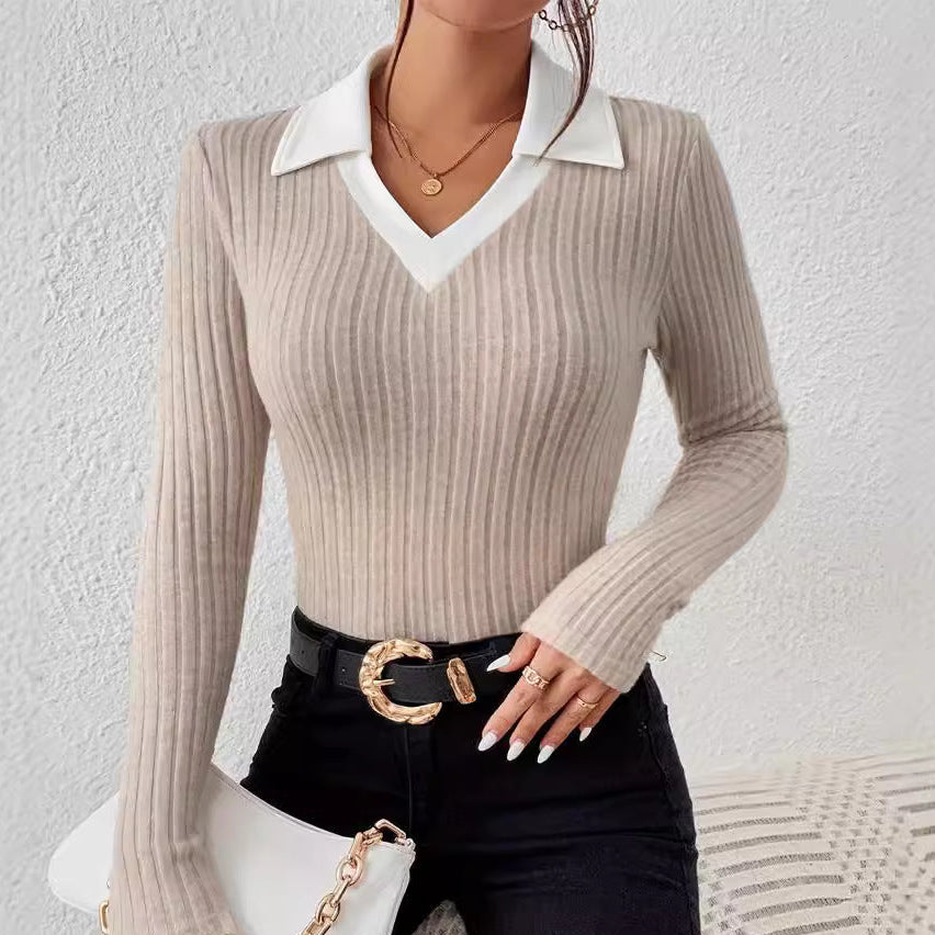 Knitted Slim Rib Polo Sweater