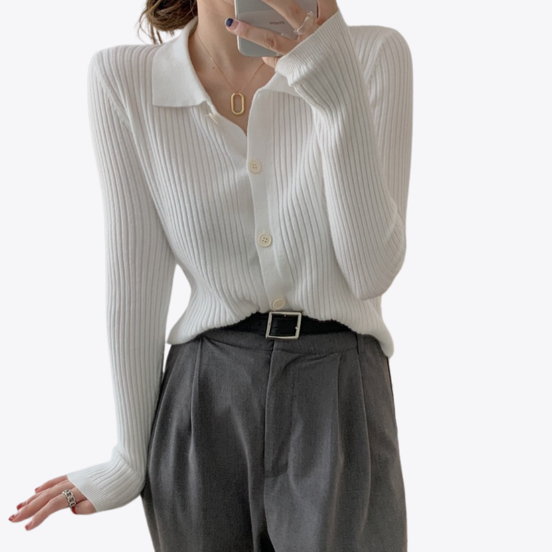 Esandro Vale™ - Gestricktes Langarm-Button-Up für Damen