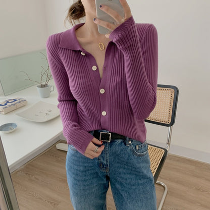 Esandro Vale™ - Gestricktes Langarm-Button-Up für Damen