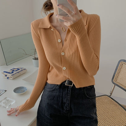 Esandro Vale™ - Gestricktes Langarm-Button-Up für Damen