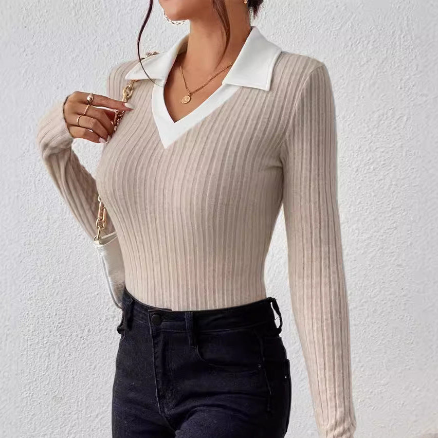 Knitted Slim Rib Polo Sweater