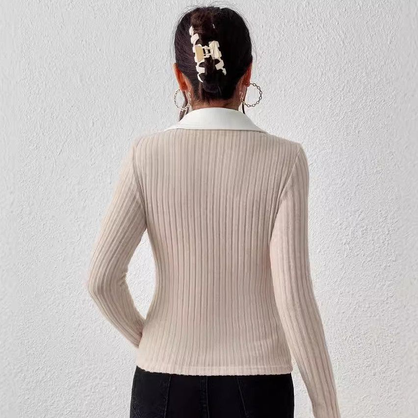 Knitted Slim Rib Polo Sweater