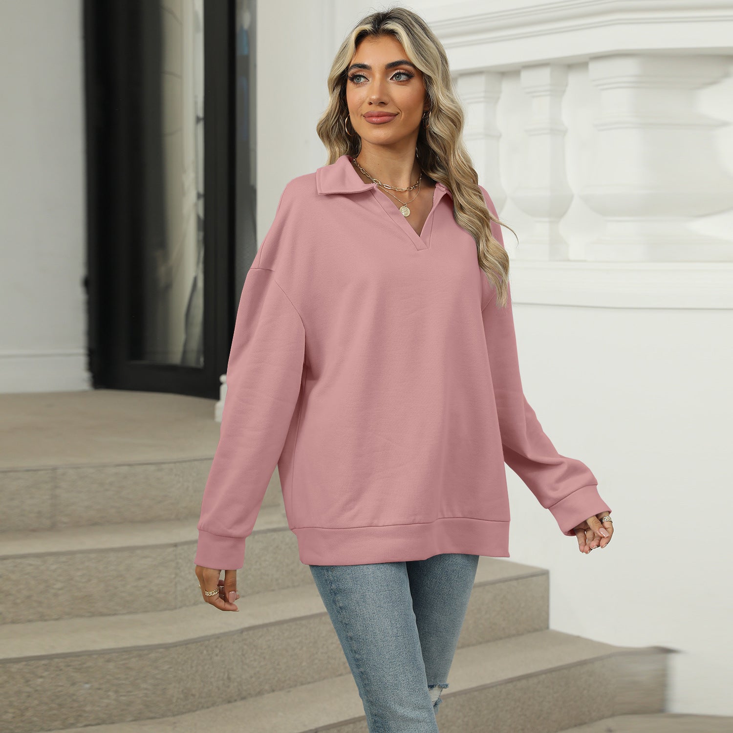 Esandro Vale™ - T-shirt à manches longues et col en V pour femme